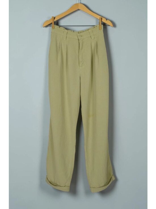 Democracy Pants - DEMOCRACY KHAKI GREEN TENCEL COTTON HIGH RISE STRAIGHT LEG PANTS